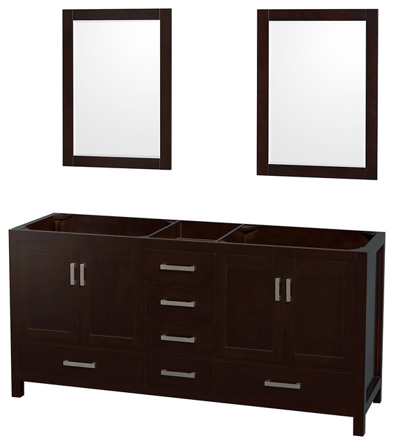 72" Double Bathroom Vanity in Espresso, No Countertop, No Sinks, and 24" Mirrors - Transitional ...