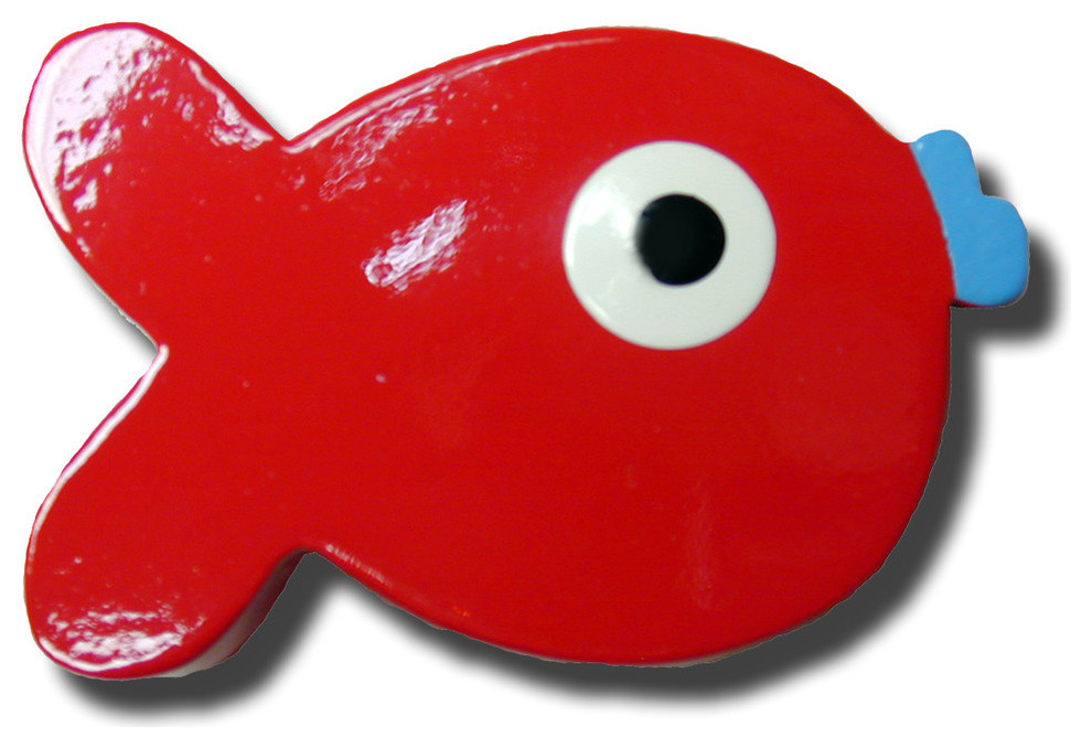 Puffer Fish Wooden Drawer Pull, Red
