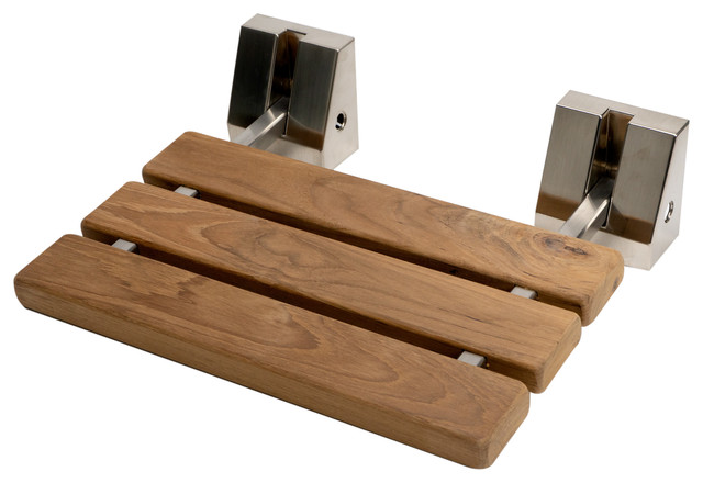 Brushed Nickel 16 Folding Teak Wood Shower Seat Bench