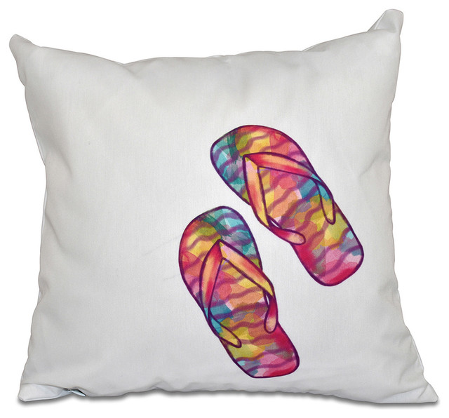 Rainbow Flip Flops, Geometric Print Pillow - Beach Style - Decorative ...