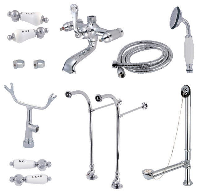 Freestanding Clawfoot Tub Faucet Combo, 2213/16 Inch Water Supply Line