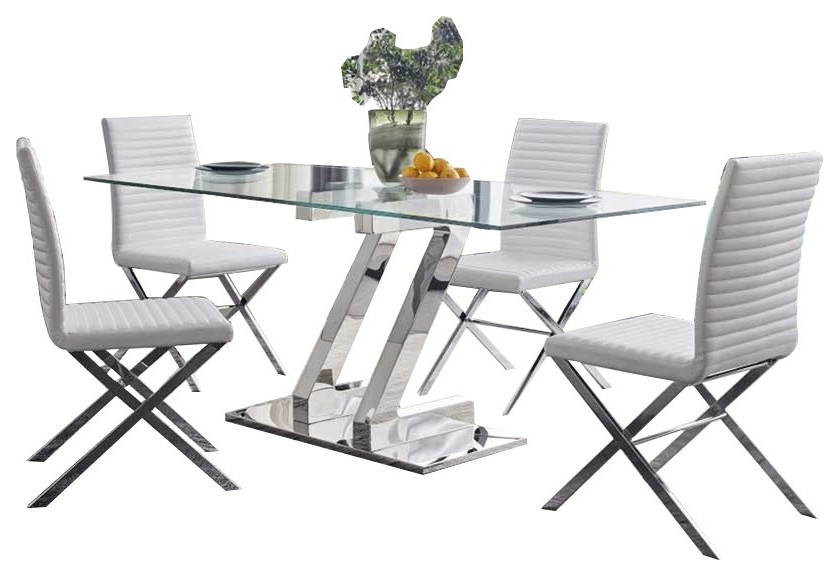 1 Glass Dinning Table+4 Chair HomeSailing EU Dining Table and Chairs Set Glass Rectangle Table Black Faux Leather Chairs Metal Leg for Home Kitchen Dinning Room Small Space 