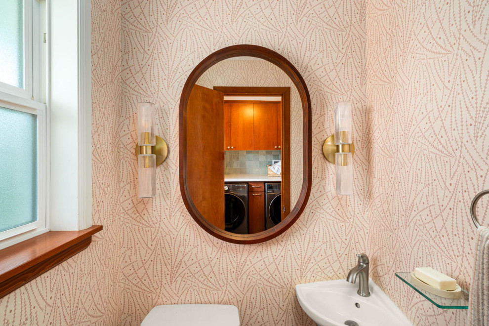 Elegant Powder Room with Warm Tones and Brass Accents - Transitional ...