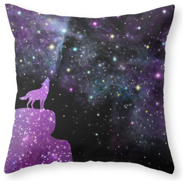 Society6 Nebula Wolf, Throw Pillow - Contemporary - Decorative Pillows - by Society6