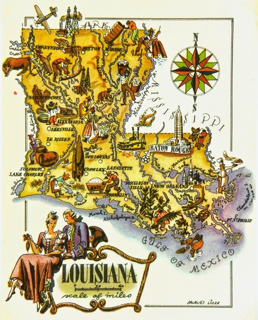Louisiana Framed Map Vintage Map 1943