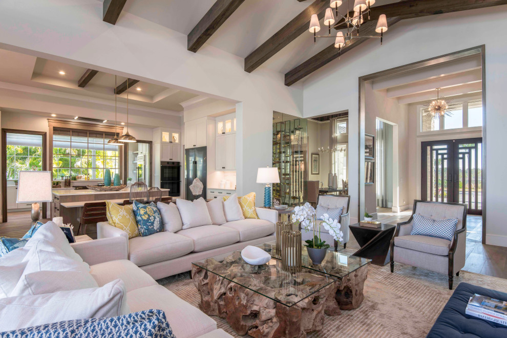 Design ideas for a transitional family room in Tampa.