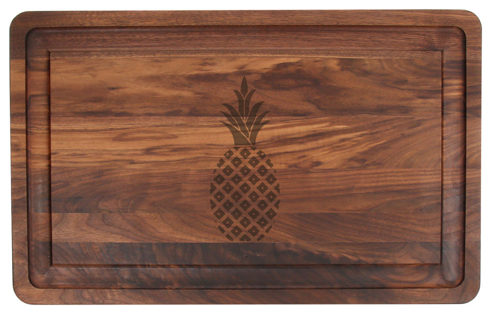 BigWood Boards Thick Rectangular Maple Carving Board with Pineapple, 15" x 24"