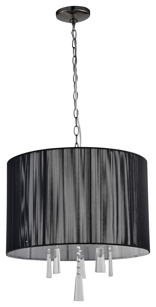 Elina 5-Light Black Chrome Crystal Chandelier With Black Threaded Silk ...