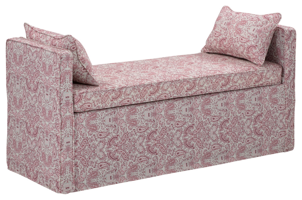 Rustic Manor Katarina Bench Upholstered, Linen, Paisley Red