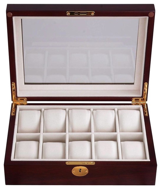 10 Slot Wood Watch Display Case Contemporary Dresser Valets And