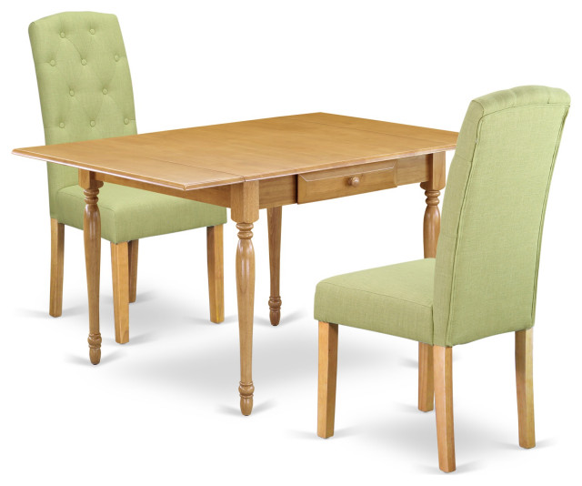 3-Piece Table Set For 2 -Small Table, 2 Parsons Chairs-Lime Green Fabric