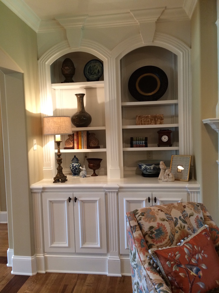 Example of a mid-sized transitional formal and open concept living room design with a standard fireplace and a stone fireplace