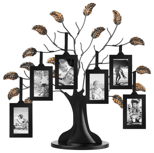 Family Tree Frame With 6 Hanging Picture Frames, Bronze, 2"x3" Contemporary Picture Frames