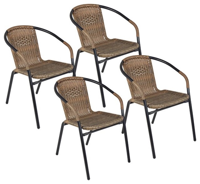 Wicker Brown Outdoor Dining Chair, Set of 4 Tropical Outdoor Dining