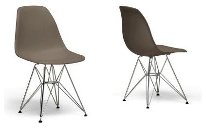 Set of 2, Taupe Plastic Mid-Century Modern Shell Chair