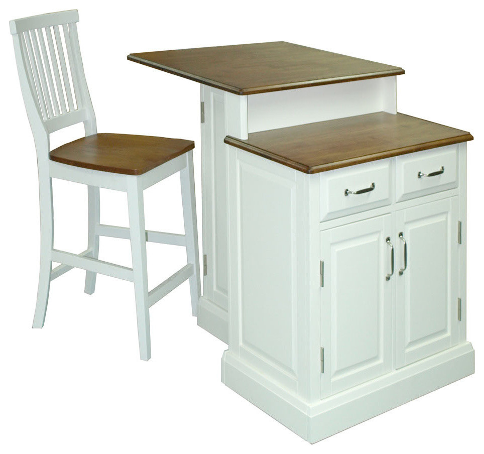 Woodbridge 2Tier Island and 2 Stools, White Transitional Kitchen