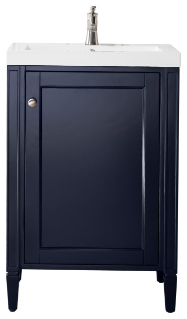 Britannia 24" Single Vanity Cabinet, Navy Blue W/ White Glossy ...