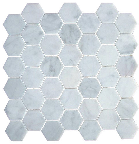 2 Inch Bianco Carrera White Marble Hexagon Mosaic Tile Honed 2 Inch Bianco Carrera White Marble Hexagon Mosaic Tile Honed Modern