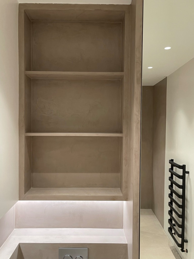 Minimalist Allure: Microcement Shelving Aesthetic - Modern - Bathroom ...