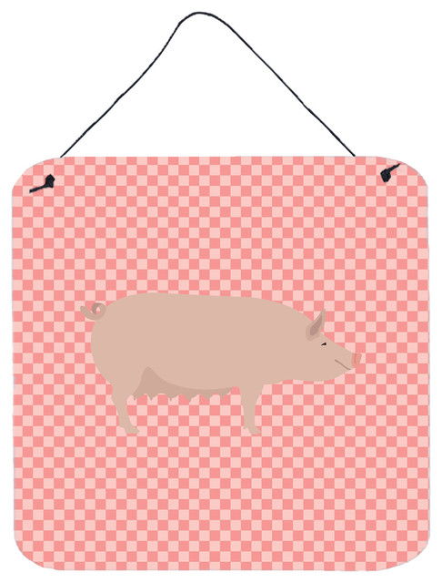English Large White Pig Pink Check Wall Or Door Hanging Prints Farmhouse Outdoor Wall Art By The Store