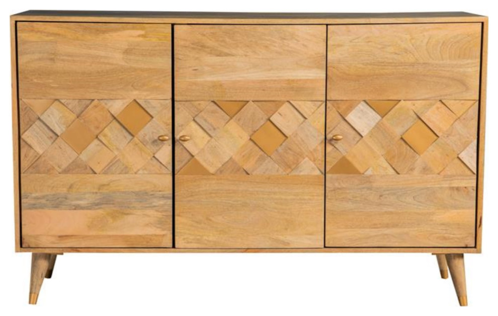 Alyssum Checkered Pattern 3-Door Accent Cabinet Natural