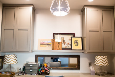 Inspiration for a rustic concrete floor home office remodel