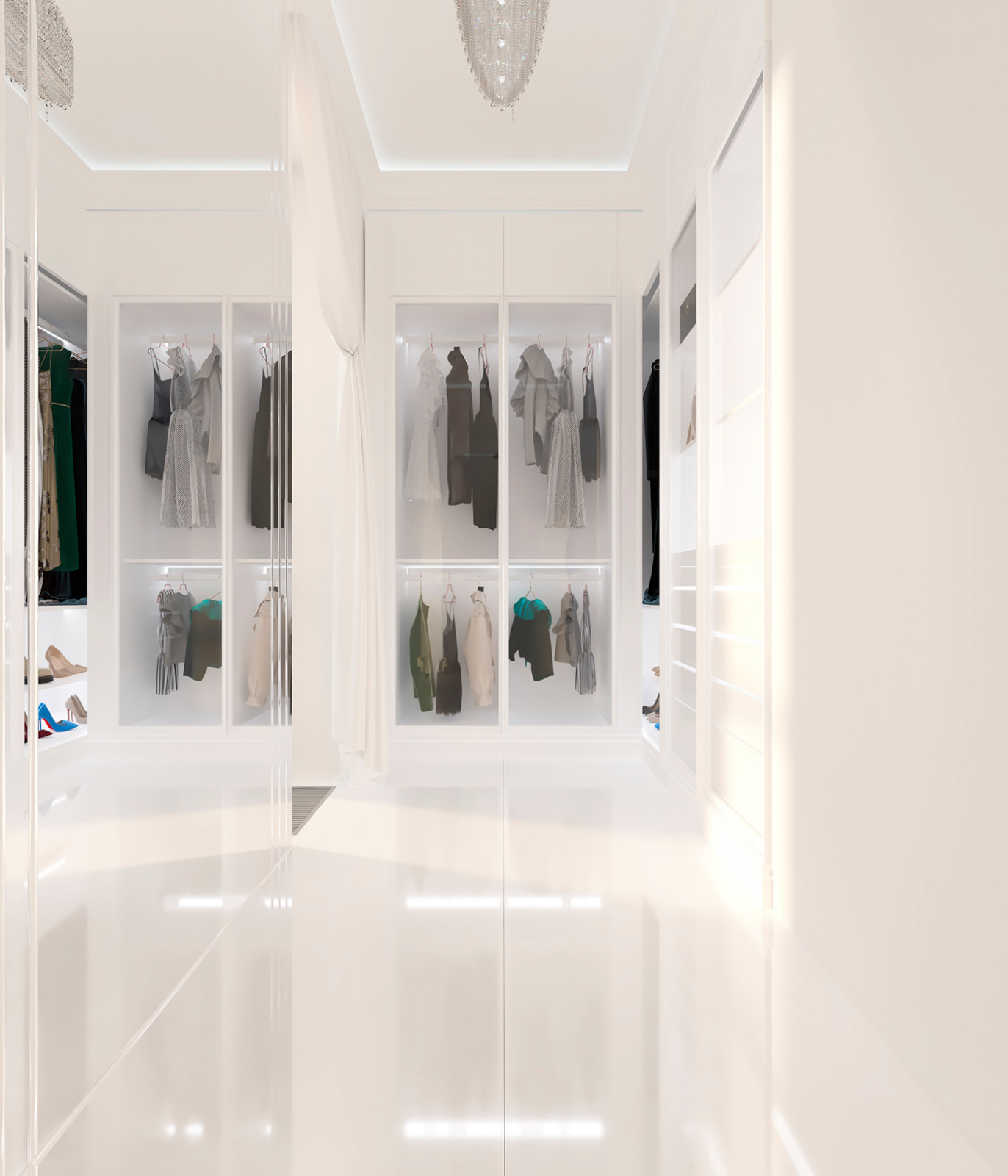 Роскошный белый интерьер в стиле ар-деко 105 кв.м. в ЖК ФИЛИ СИТИ