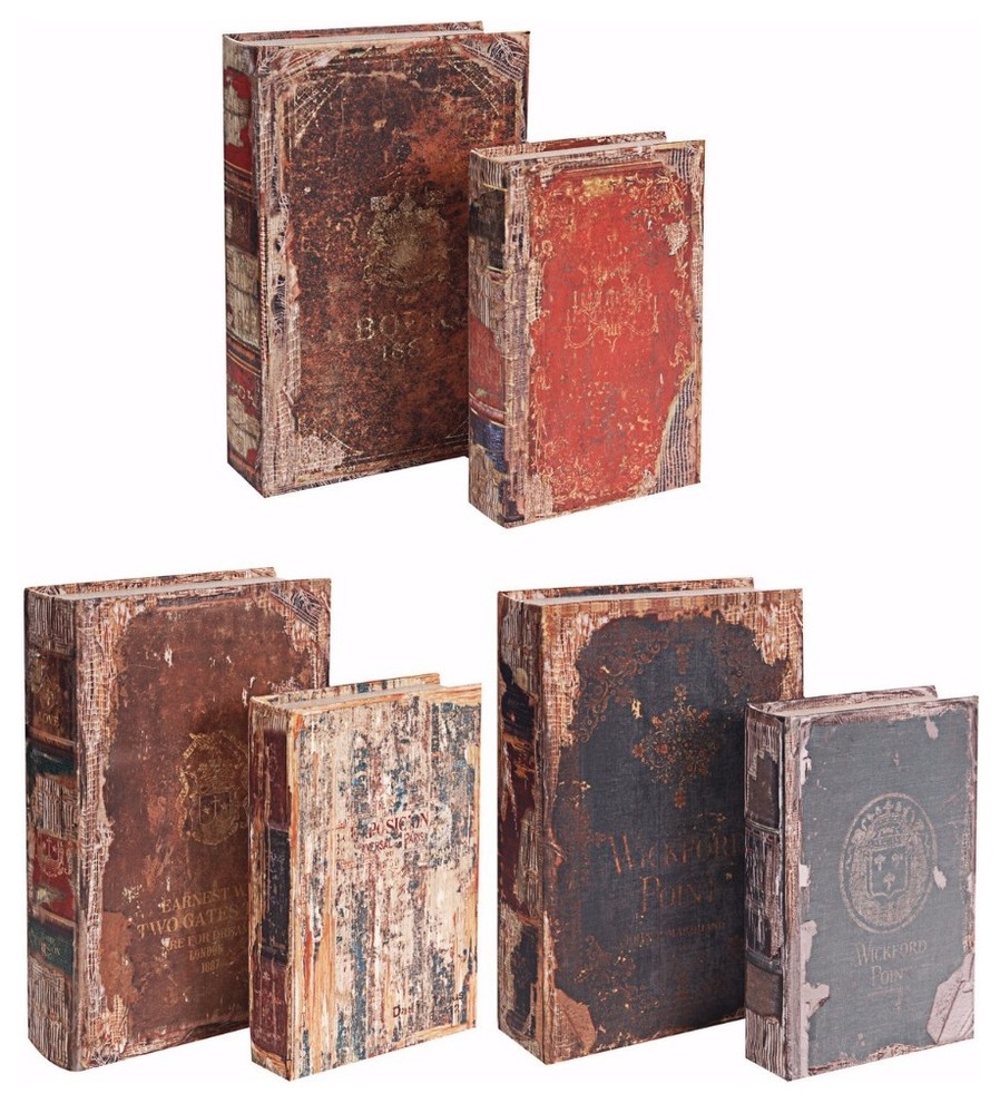 Benzara BM154498 S/6 Antique Distressed Book Boxes, Multicolor, 3 Assortment