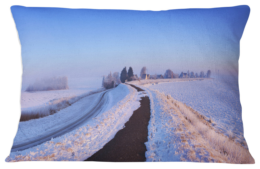 Lake and Dike at Sunrise Panorama Landscape Printed Throw Pillow, 12"x20"