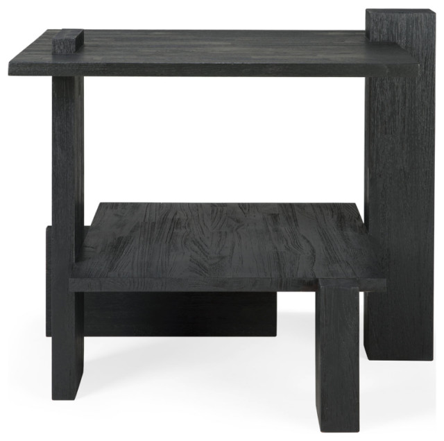 Black Teak Architectural Side Table OROA Abstract Transitional