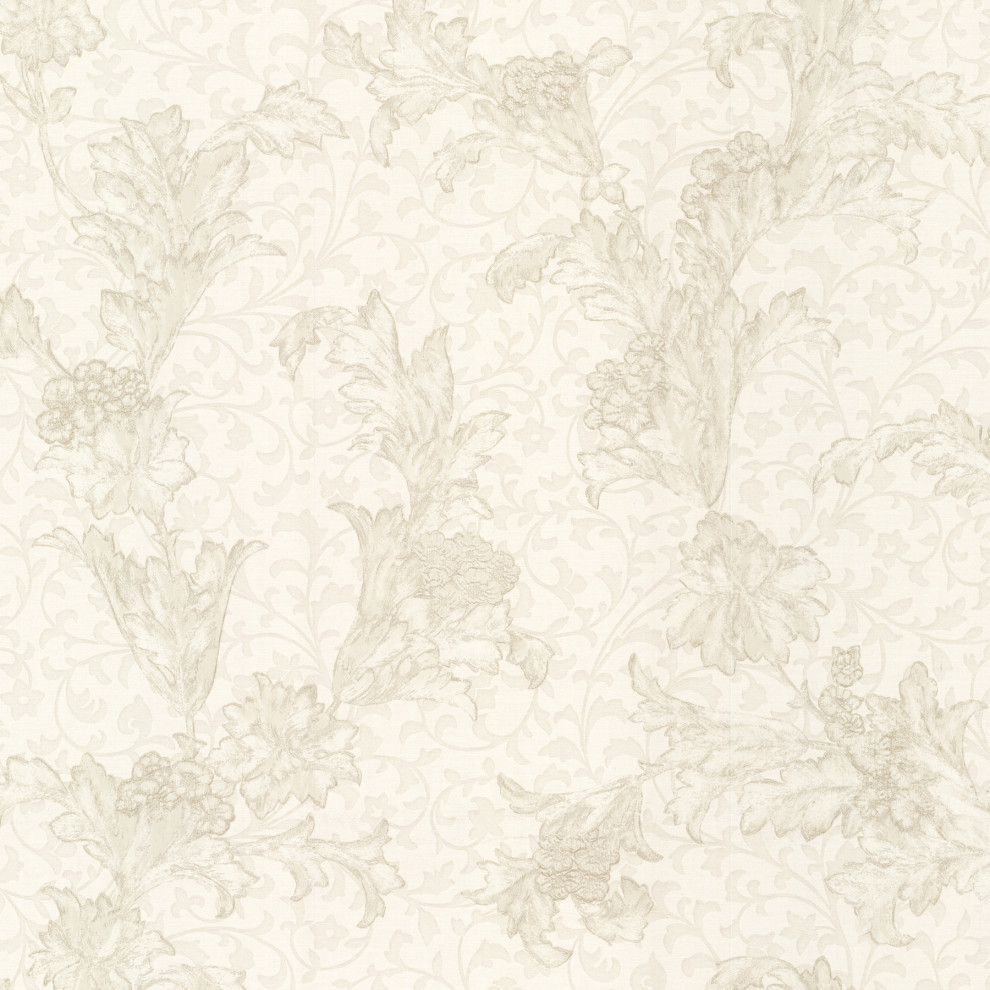 Empire Cream Floral Scroll Wallpaper, Sample