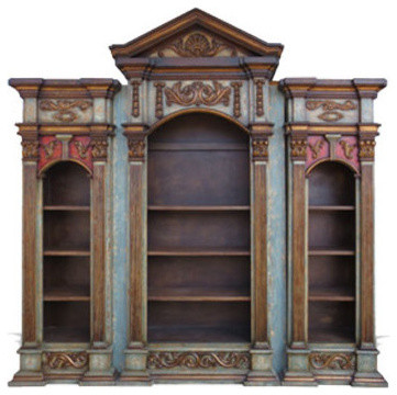 Majestic Ocean Bookcase, Ocean Turquoise W/ Spanish Red and Old Gold
