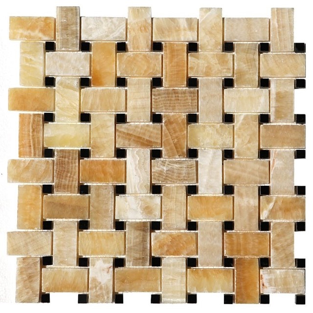 Honey Onyx Basket Weave Polished Mosaic Tile Traditional Mosaic