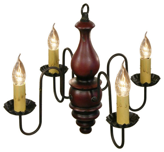 Abigail Wood Chandelier 4-Light, Assorted Finishes, Red, Black Rub