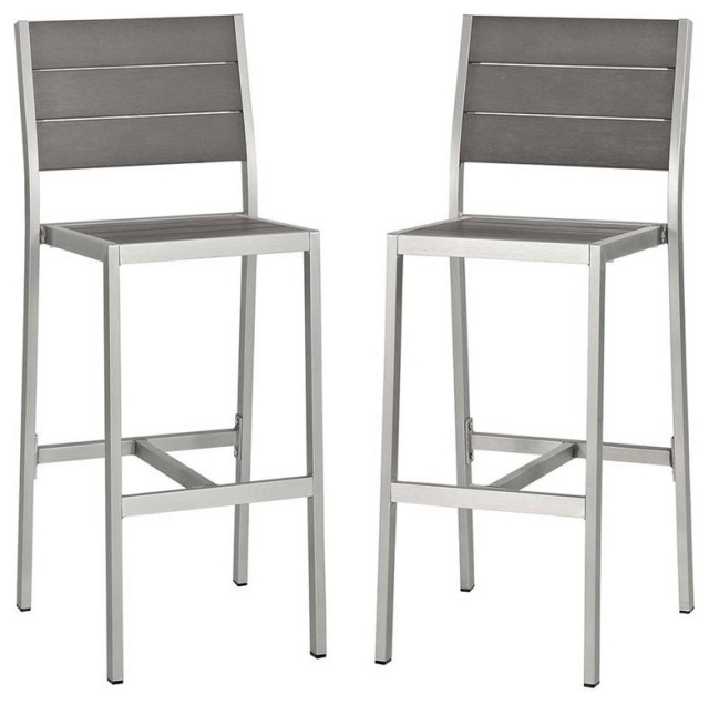 Modway Shore 30"" Patio Bar Stool in Silver (Set of 2) Contemporary
