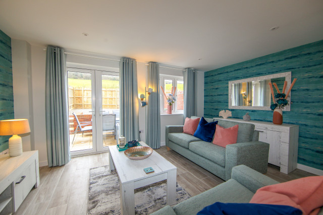3-Bed Blue and Coral Holiday Let, West Lulworth, Dorset living-room
