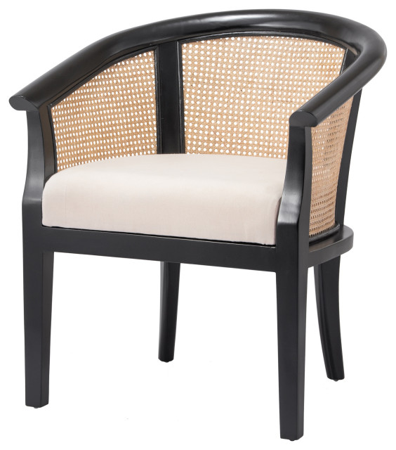 Sabine Rattan Chair, Black/Natural Tropical Armchairs And Accent