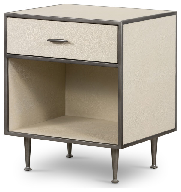 Shagreen Bedside Table, Ivory Shagreen Midcentury Nightstands And