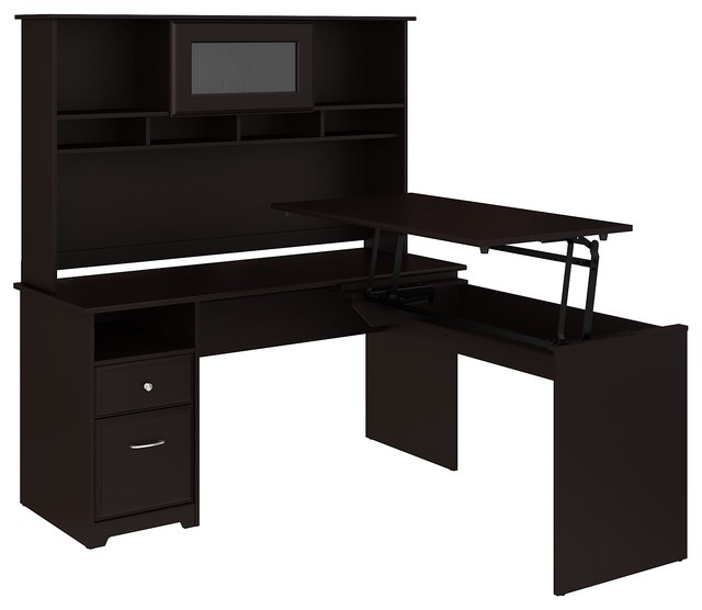 Cabot 3 Position L Shaped Sit To Stand Desk With Hutch