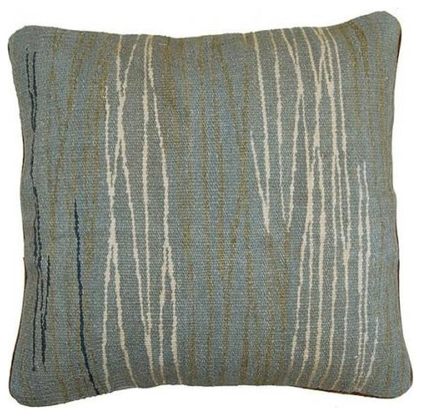 Throw Pillow Aubusson Abstract Stripes 20x20 Blue Taupe Beige Velvet