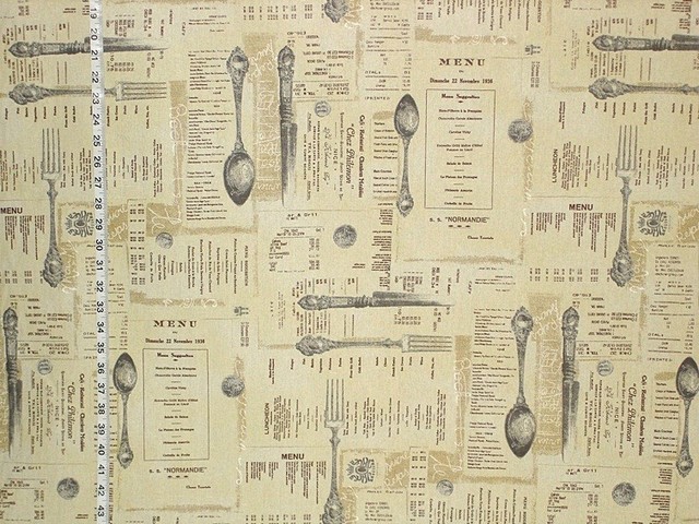 French English Menu Fabric Document Script Brown Toile