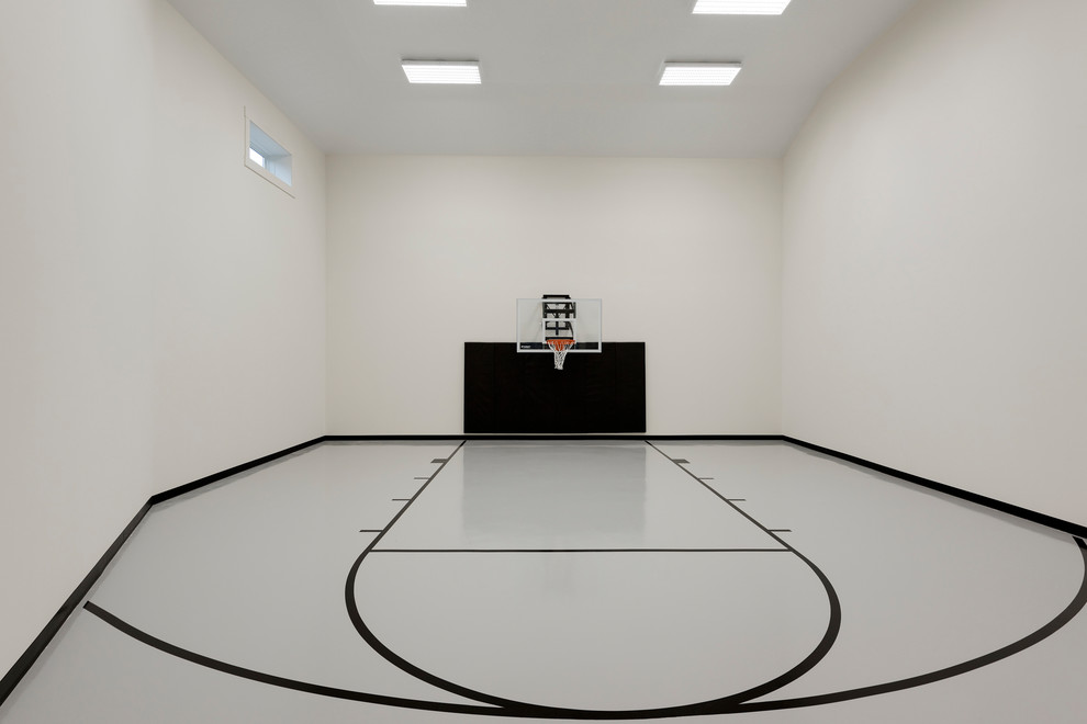 Inspiration for a traditional indoor sport court in Minneapolis with concrete floors.