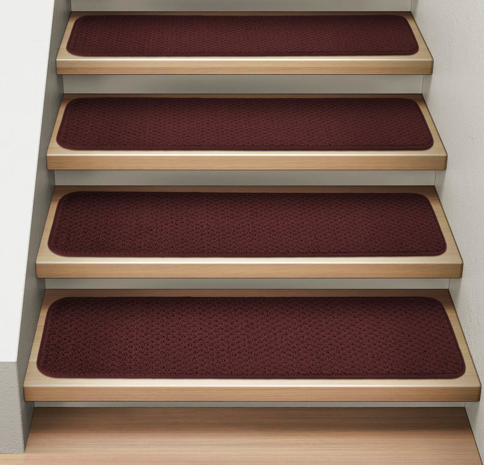 Attachable Carpet Stair Treads, Burgundy Red, Set of 15, 8"x23.5"