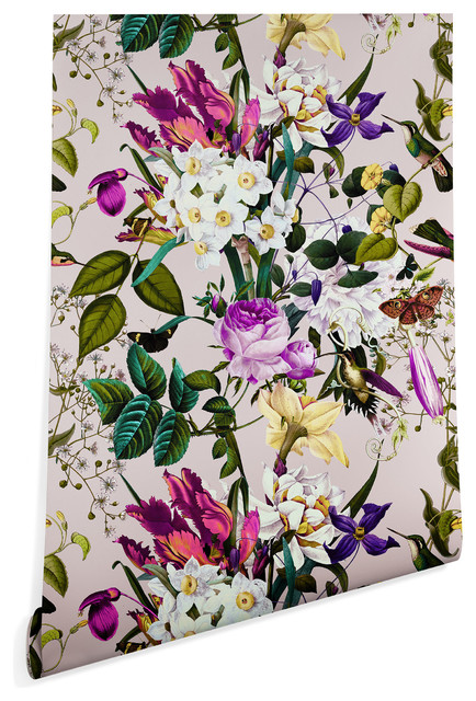 Deny Designs Marta Barragan Camarasa Bouquet Bird Wallpaper, Pink, 2'x8'