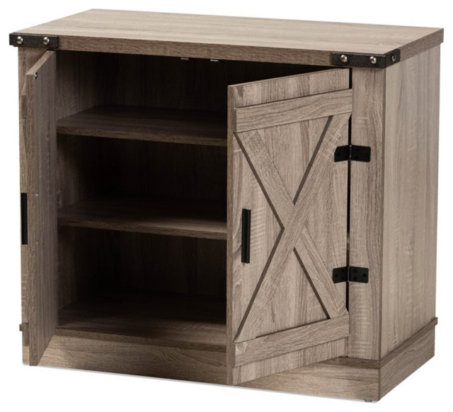 Baxton Studio Wayne Modern Contemporary Farmhouse Oak Brown Finished Wood 2-Door Shoe Storage Cabinet