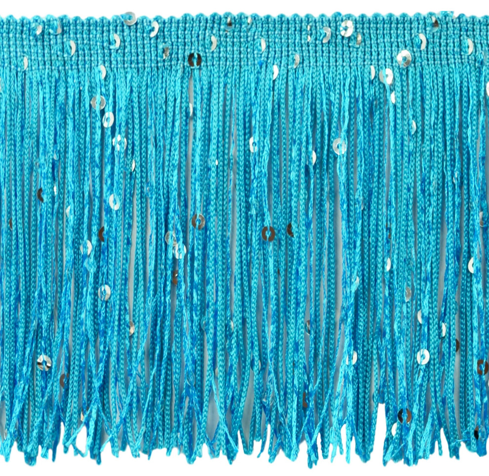 Sequin Bullion Fringe Trim, Color 04, Turquoise Blue, 5 Yards Contemporary Fabric