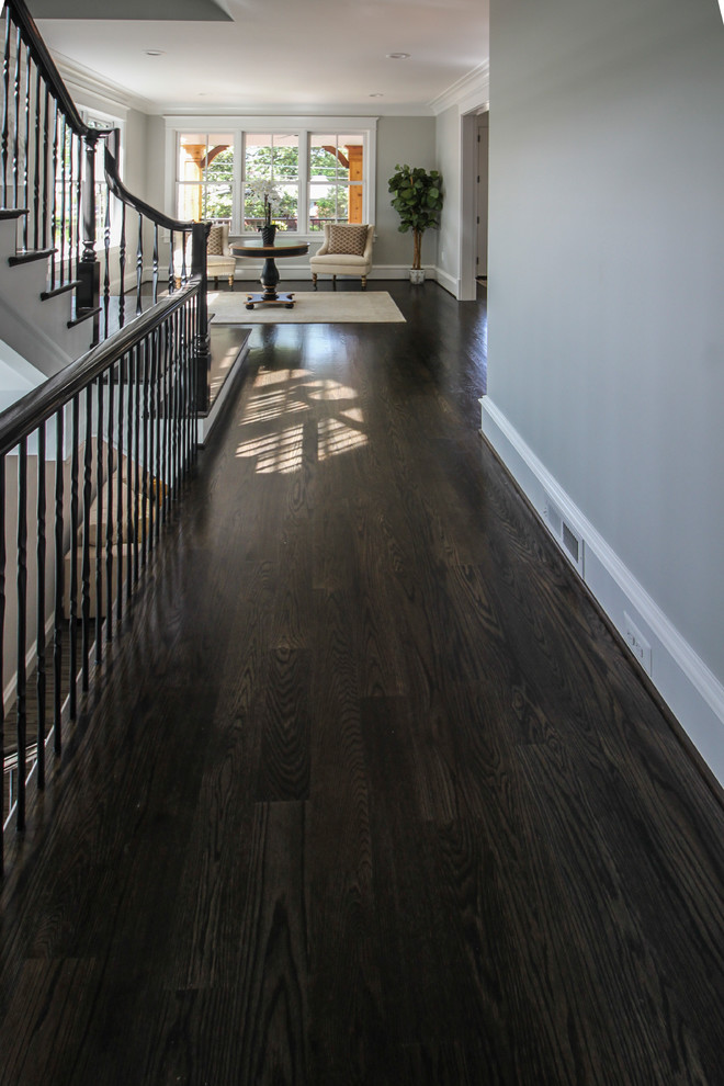 Staircase - large transitional wooden l-shaped mixed material railing staircase idea in DC Metro with painted risers