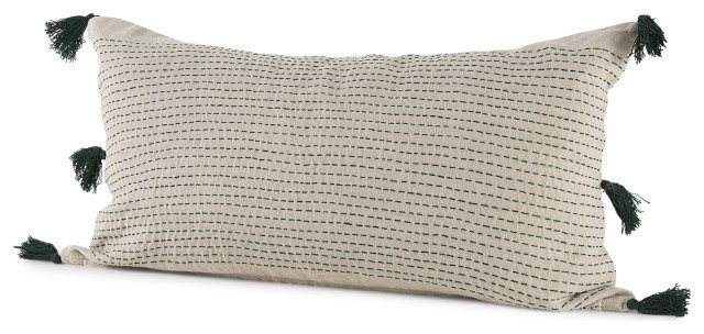 Charmaine 14.0Lx26.0Wx0.2H Beige and Green With Fringe Decorative Pillow Cover