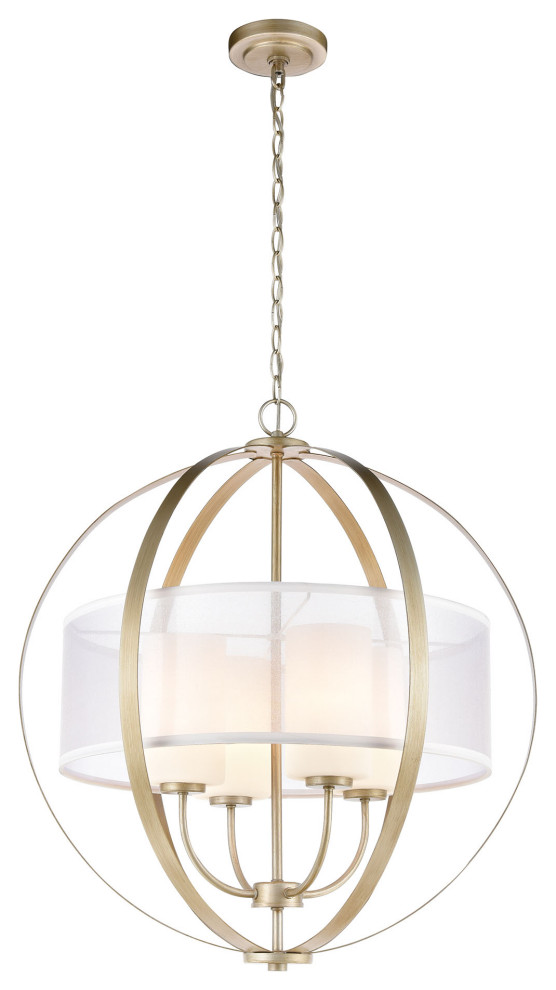 Diffusion 4Light Chandelier, Aged Silver With Silver Organza Shade Transitional Chandeliers