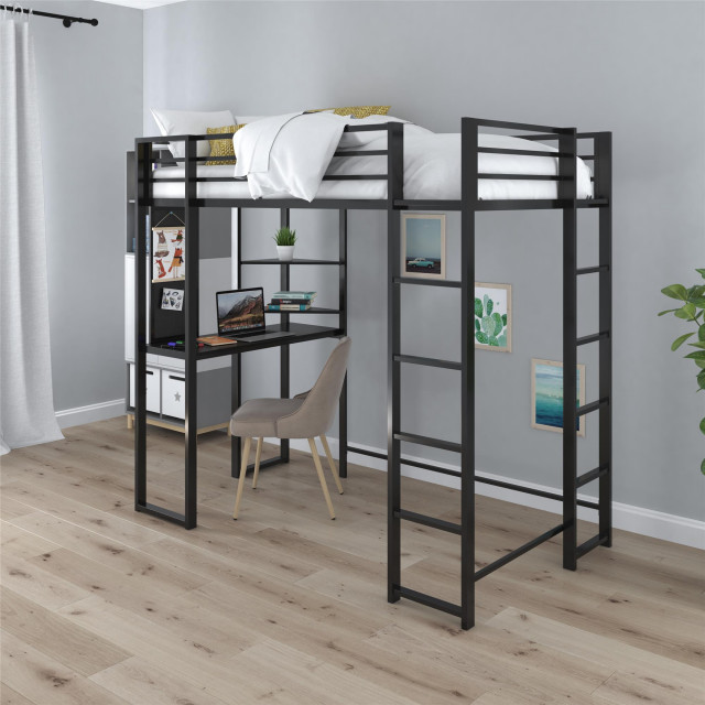 Atwater Living Alix Metal Loft Bed with Desk - Transitional - Loft Beds ...